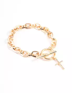 Gold Open Circle & Bar Cross Bracelet