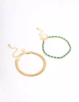 Gold Plated Baguette & Snake Chain Bracelet Pack