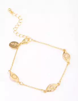 Gold Plated Cubic Zirconia Evil Eye Station Bracelet