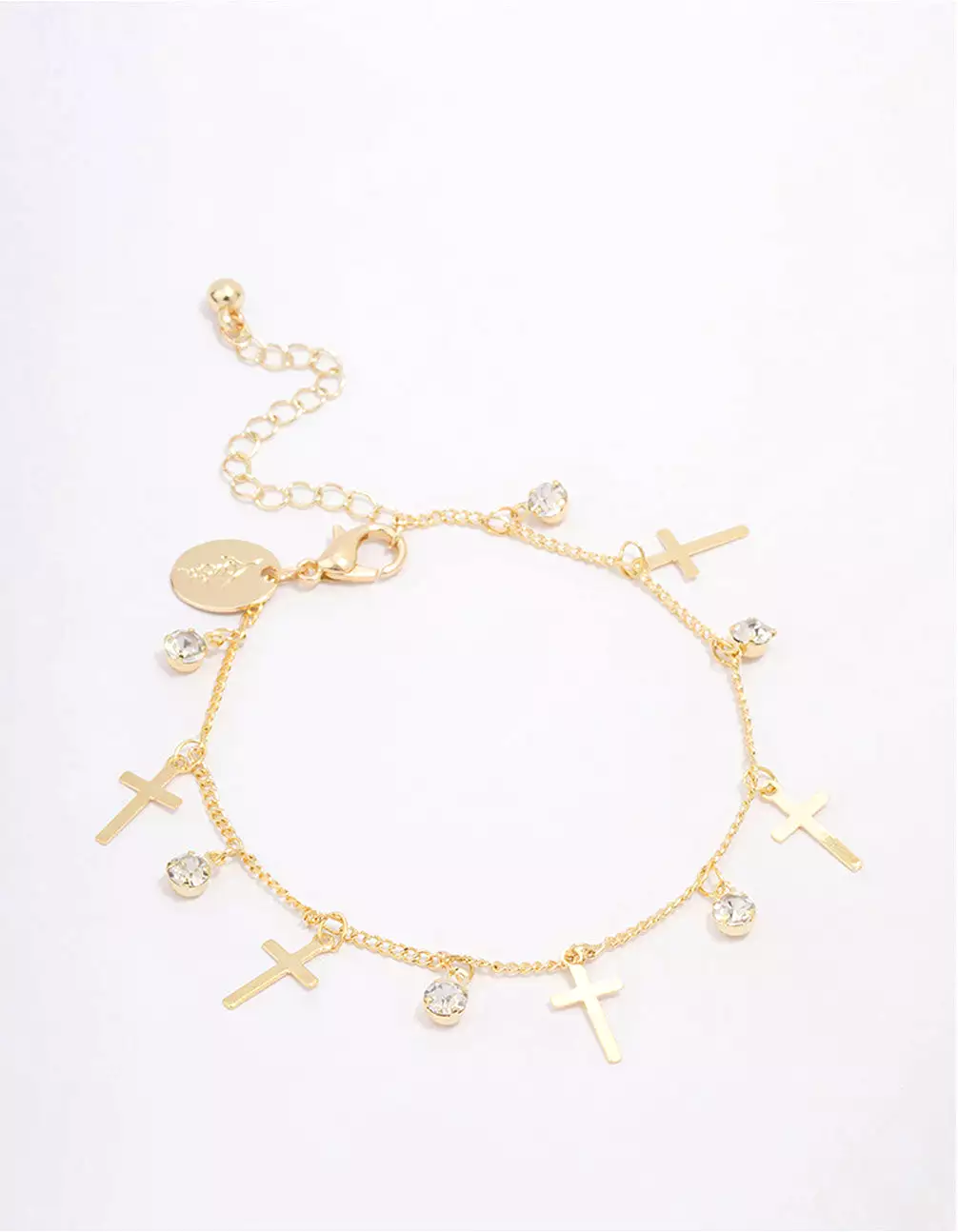 Gold Plated Diamante Cross Drop Bracelet