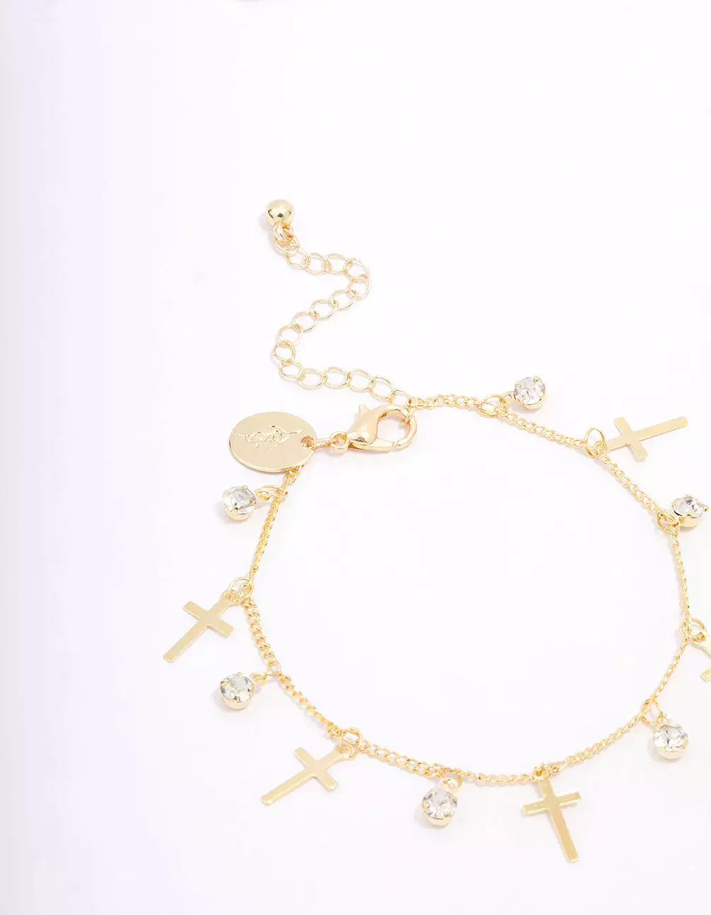 Gold Plated Diamante Cross Drop Bracelet