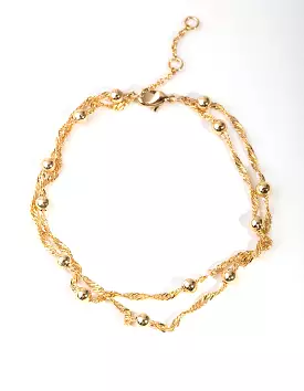 Gold Plated Double Chain & Ball Bracelet