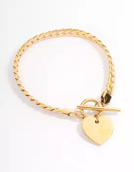 Gold Plated Stainless Steel Heart FOB Flat Chain Bracelet