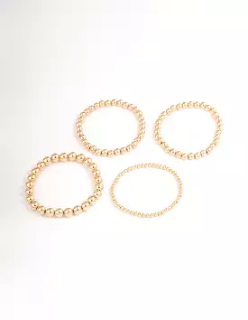 Gold Round Ball Stretch Bracelet 4-Pack