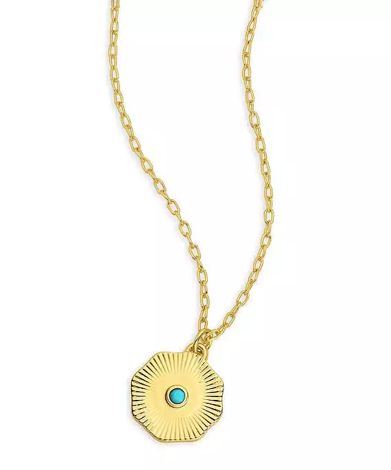 Gorjana Birthstone Coin Necklace - Turquoise/Gold