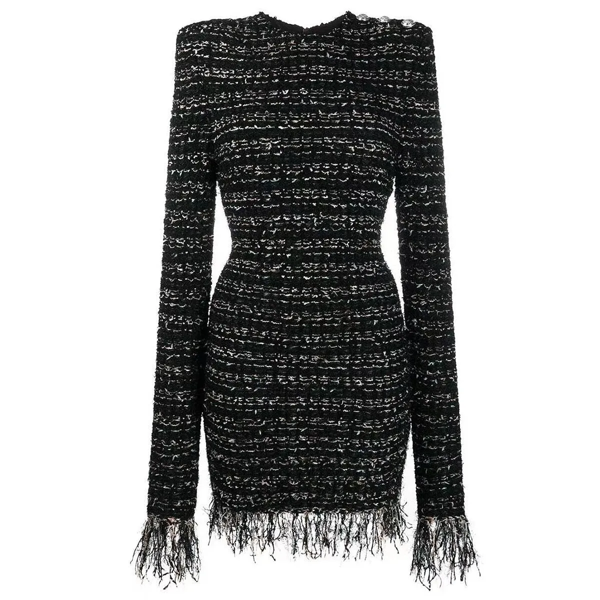 High Street Round Neck Bright Silk Fringed Tassel Tweed Dress for Women