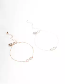 Mixed Metal Diamante Infinity Bracelet Pack