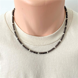 Mocha Matte Hematite Hexcut Mens Beaded Necklace