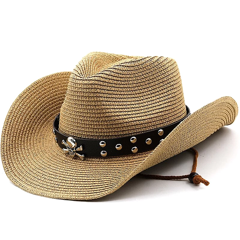 New Straw Western Cowboy Hat Hand Made Beach Felt Sun hats Summer Cap For Man Woman Curling Brim Cap Sun Protection Unisex Hats