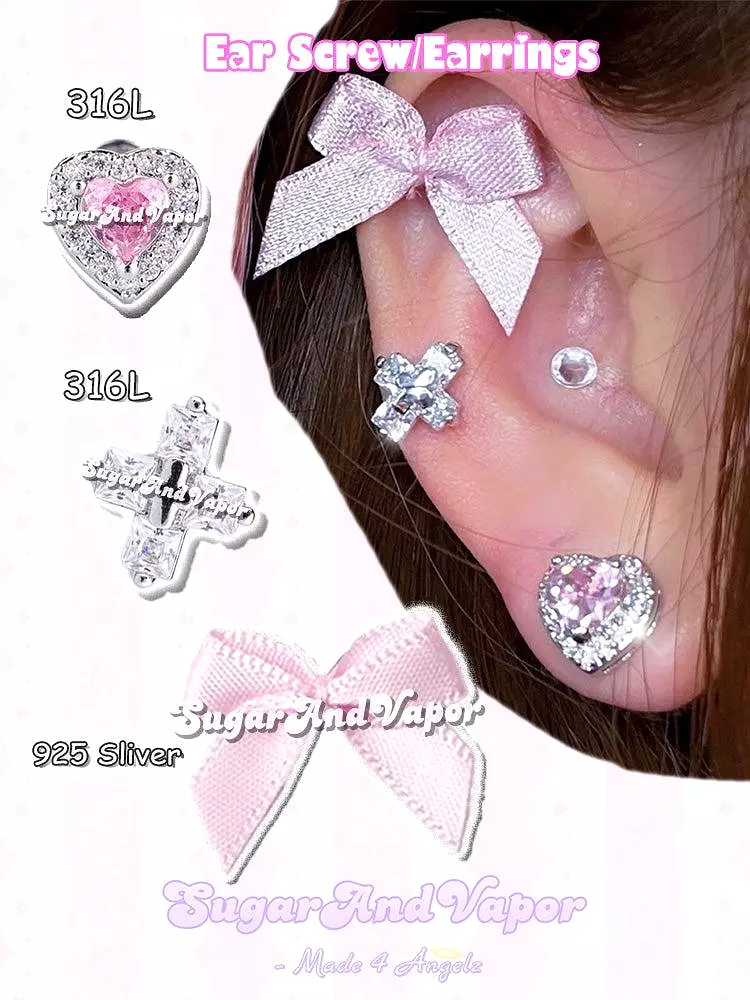 Ophira Bow Girly Ear Screw Coquette Earrings