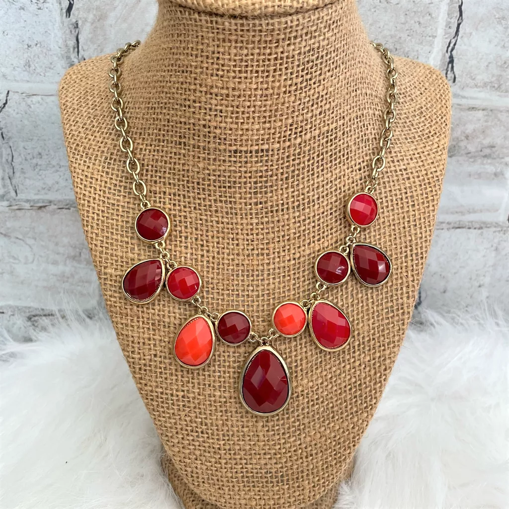 Orange and Deep Red Teardrop Necklace