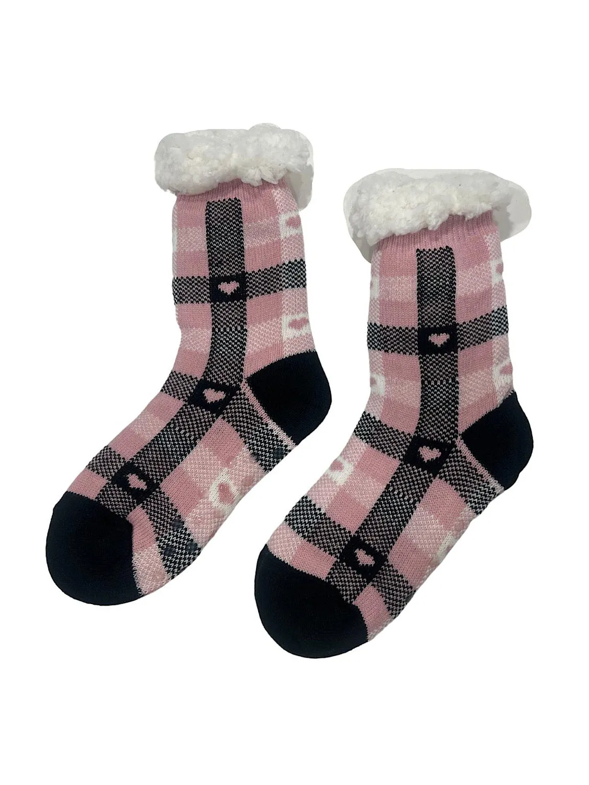 Pink Heart Checked Cosy Toes