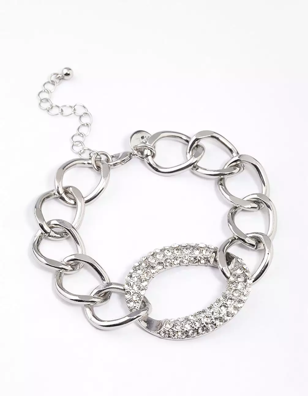 Rhodium Chain Loop Diamante Oval Bracelet