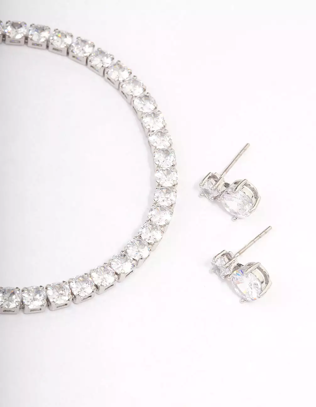 Rhodium Cubic Zirconia Round Graduating Earrings & Tennis Bracelet Set