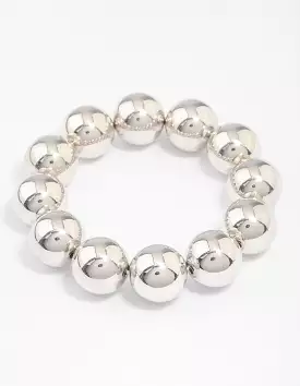 Rhodium Round Ball Stretch Bracelet