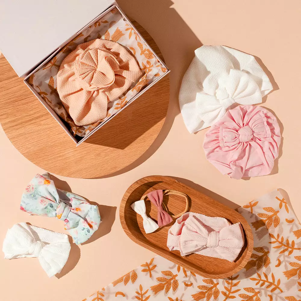 Ring A Ring O’ Roses Pastel Bows & Turbans — Baby Girl Gift Bundle