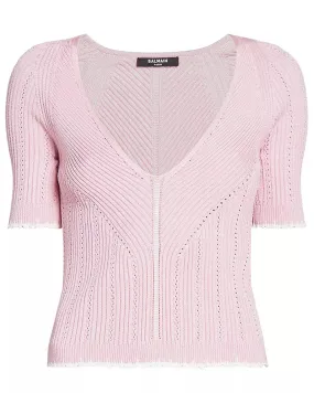 Rose and Blanc Knit V Neck Top