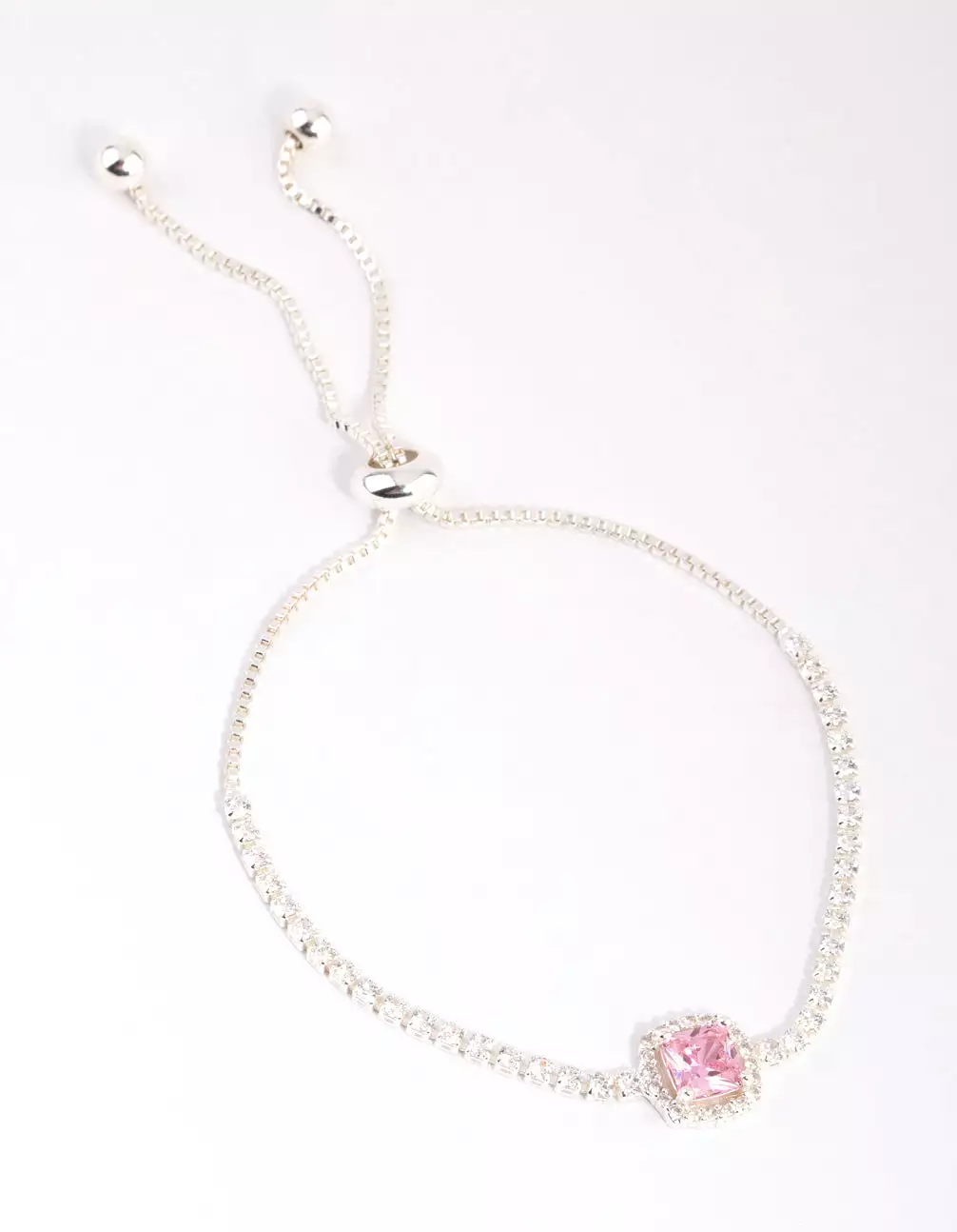 Silver Cubic Zirconia Square Halo Toggle Bracelet