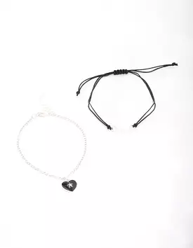 Silver Diamante Heart Love Bracelet Pack