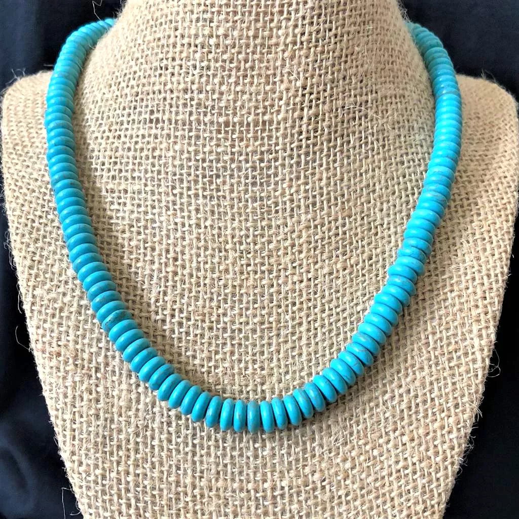 Turquoise Howlite Mens Disc Beaded Necklace