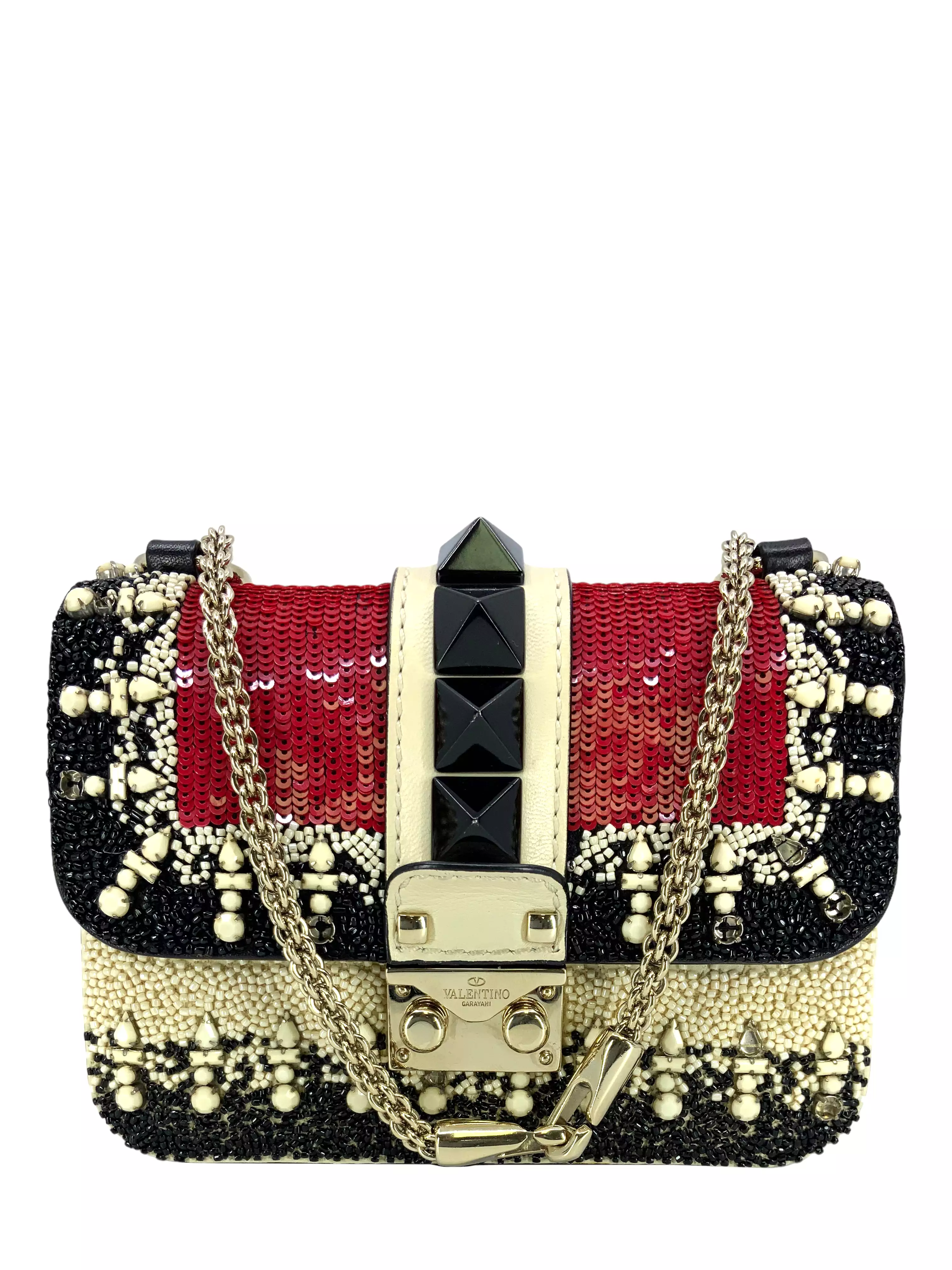 VALENTINO Mini Glam Lock Rockstud Beaded Flap Bag