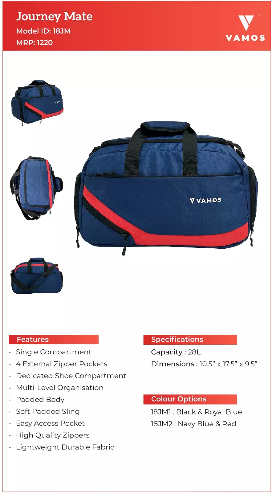 VAMOS Journey Mate Bag 18JM - Capacity : 28L