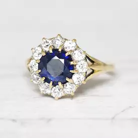 Victorian 1.50 Carat Sapphire and Old Cut Diamond Round Cluster