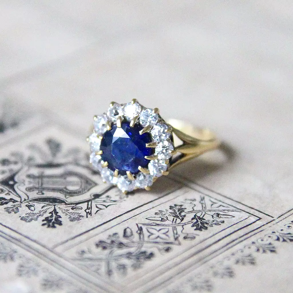 Victorian 1.50 Carat Sapphire and Old Cut Diamond Round Cluster