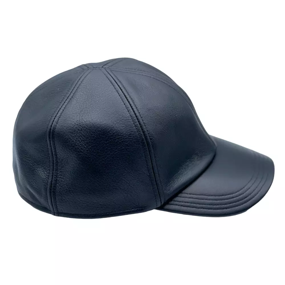 Wigens Black Elk Leather Baseball Cap with hidden Earflaps