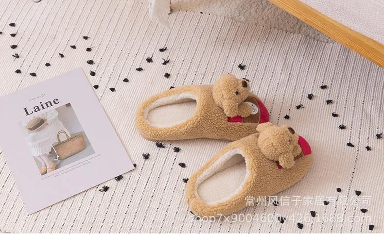 Winter Warm Couple Unisex Thick Soft Bottom Non-slip Cartoon House Slippers