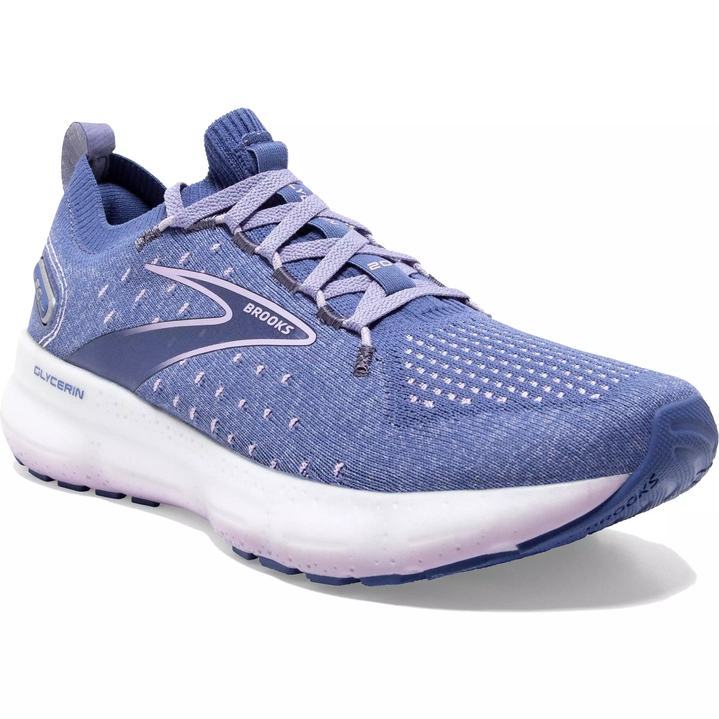 Women's Brooks Glycerin StealthFit 20, Blue/Pastel Lilac/White, 11.5 B Medium