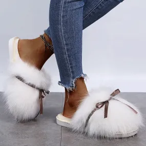 Women's Luxury Summer Fluffy Fur Flat Slides Slippers with Warm Flops