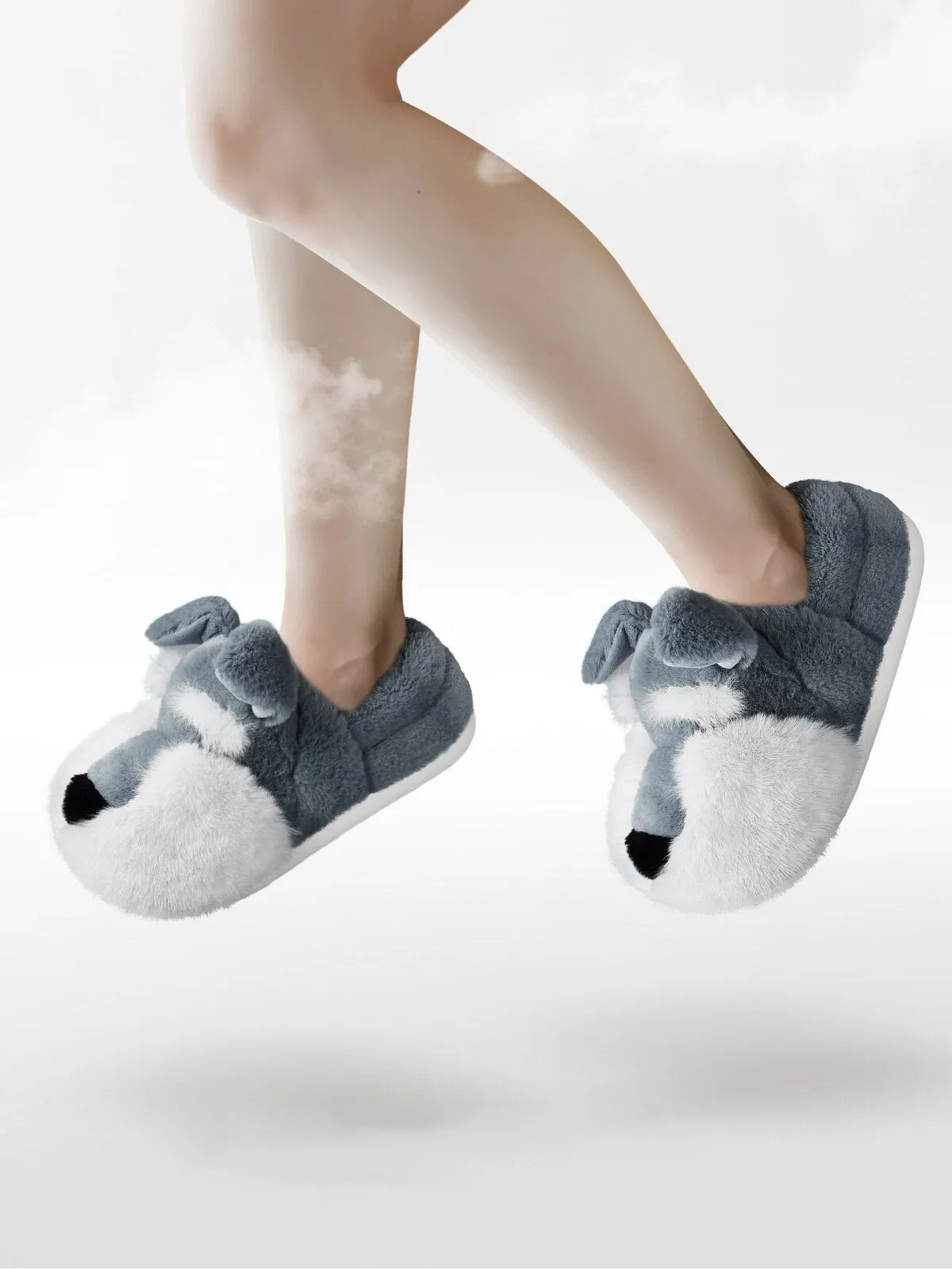 Women's Winter Warm Plush Solid Flat Heel Indoor Cartoon Slippers