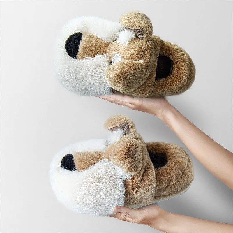 Women's Winter Warm Plush Solid Flat Heel Indoor Cartoon Slippers