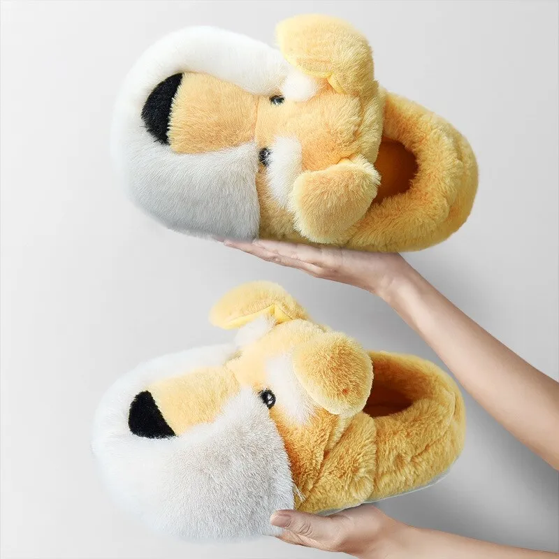 Women's Winter Warm Plush Solid Flat Heel Indoor Cartoon Slippers