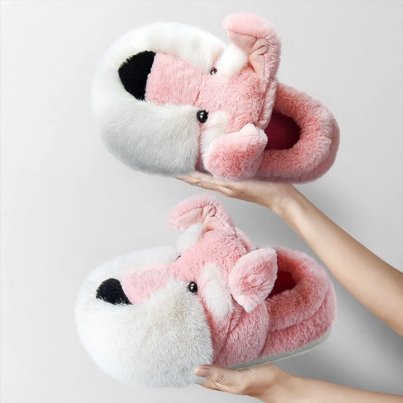 Women's Winter Warm Plush Solid Flat Heel Indoor Cartoon Slippers