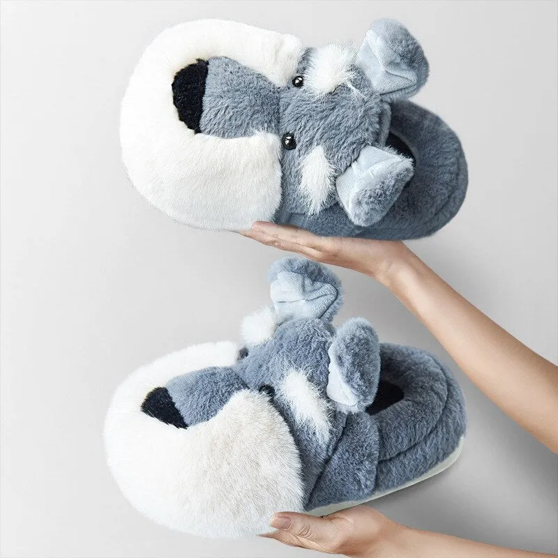 Women's Winter Warm Plush Solid Flat Heel Indoor Cartoon Slippers