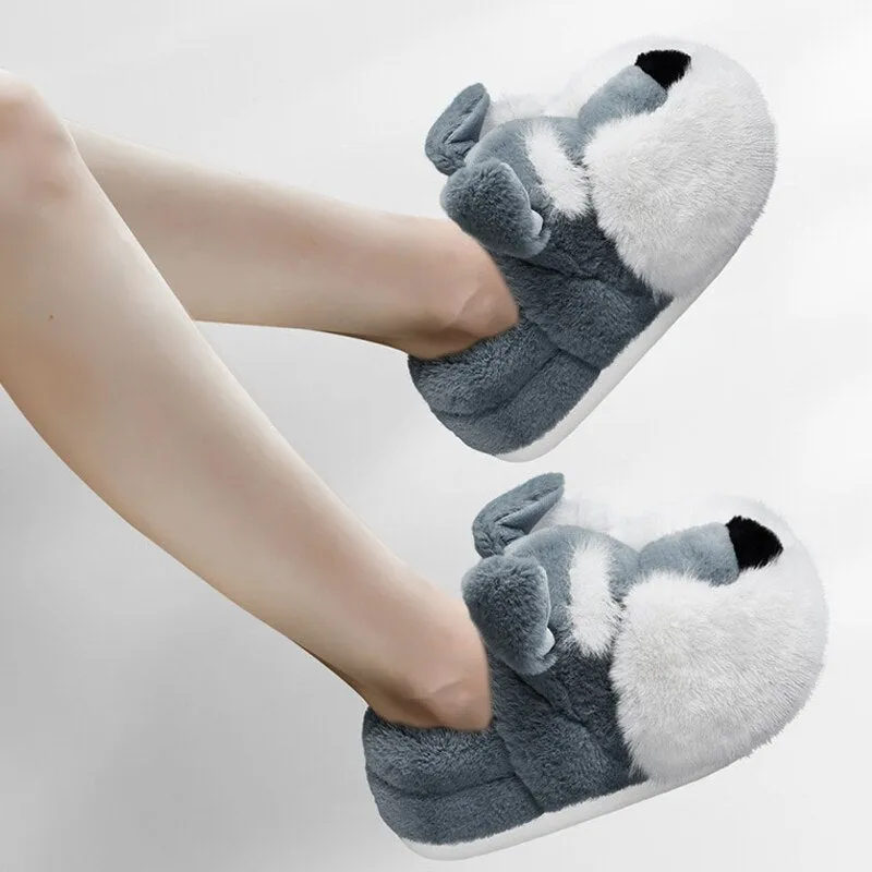 Women's Winter Warm Plush Solid Flat Heel Indoor Cartoon Slippers