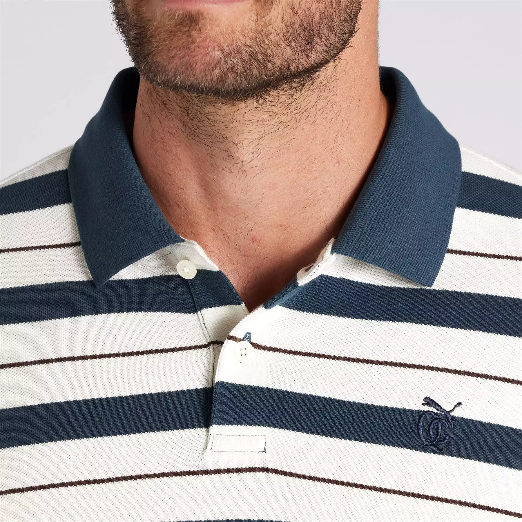 x QGC Sunday Stripe Polo White/Navy - SS24