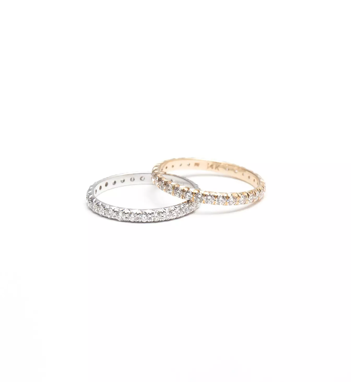 Yellow Gold & White Diamond 2 mm Attelage French-Cut Pavé Band