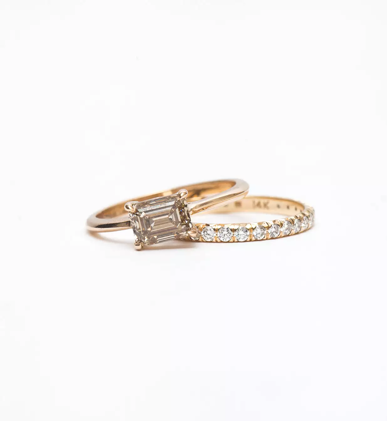 Yellow Gold & White Diamond 2 mm Attelage French-Cut Pavé Band